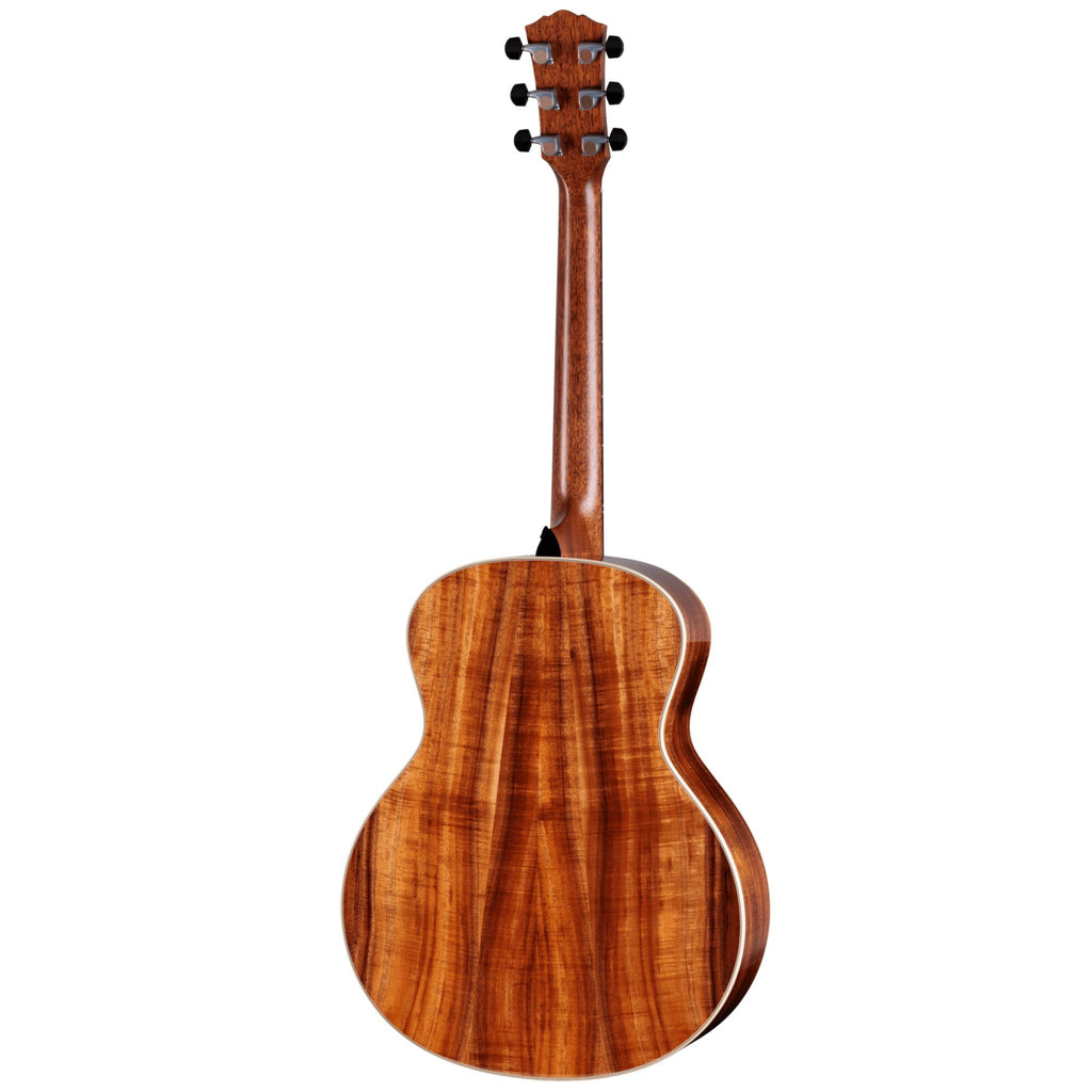Taylor Gold Label K14e Koa acoustic guitar in sunburst finish, featuring a sleek body and detailed wood grain.