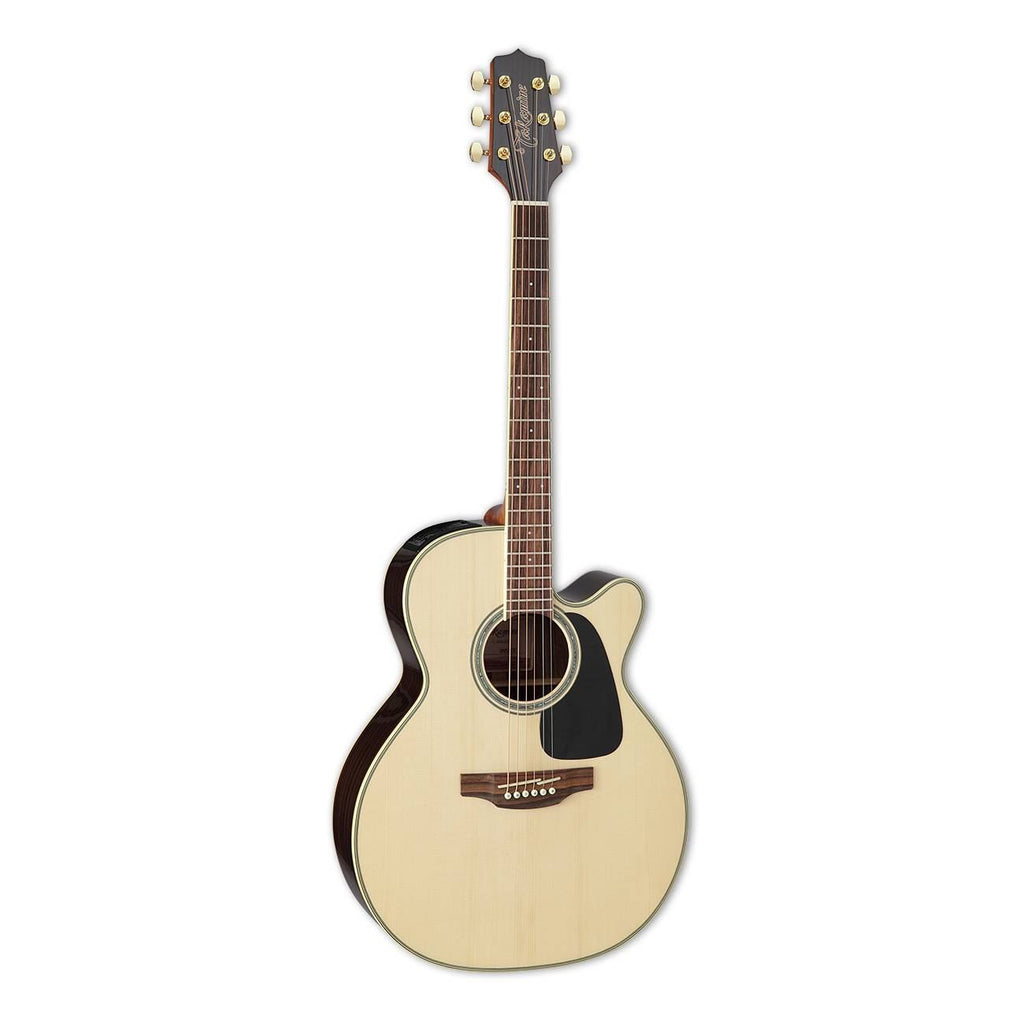 Takamine G50 Series NEX cutaway acoustic guitar with pickup in natural gloss finish, showcasing its body and detailed craftsmanship.