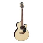 Takamine G50 Series NEX cutaway acoustic guitar with pickup in natural gloss finish, showcasing its body and detailed craftsmanship.