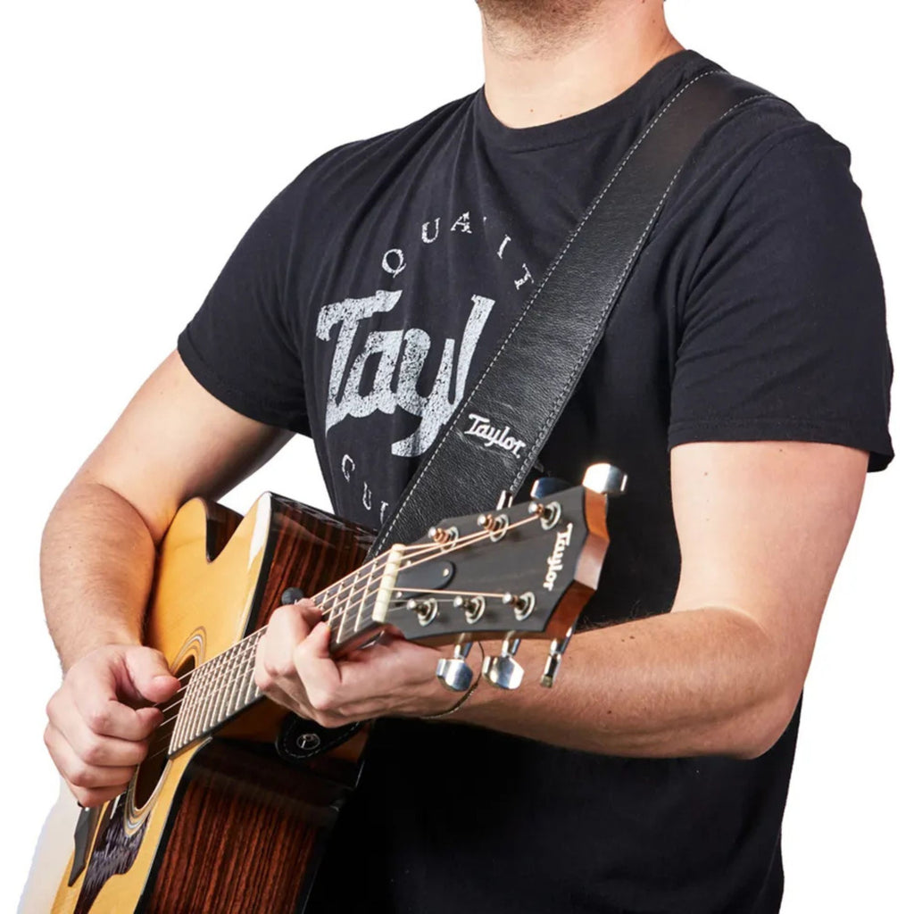 Taylor 2.5" Leather Guitar Strap with Suede Back - Black w/Silver Logo