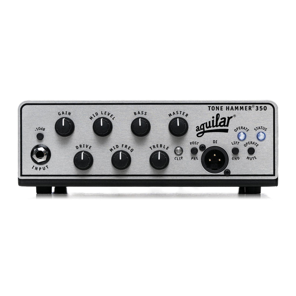 Aguilar Tone Hammer 350 Super Light bass head amplifier with control knobs and input/output jacks in a close-up shot.