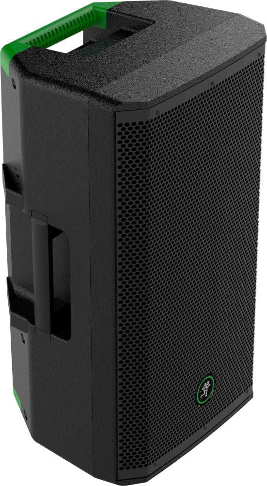 Mackie 12-inch 1300-watt powered PA speaker with sturdy black enclosure and integrated handle for portable audio setup.