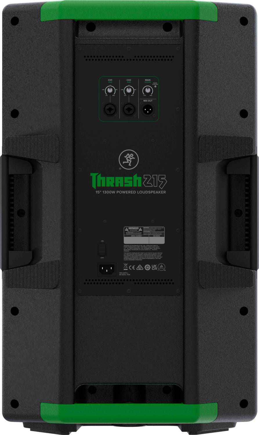 Mackie 15-inch 1300 Watt powered PA speaker with rugged design and control panel, ideal for professional sound reinforcement.
