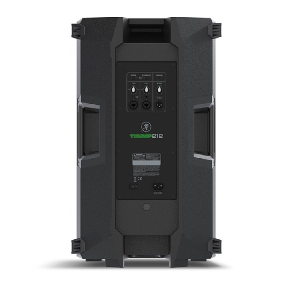 Mackie Thump212 1400W 12-inch powered loudspeaker with black enclosure and control panel on top, ideal for live sound venues.