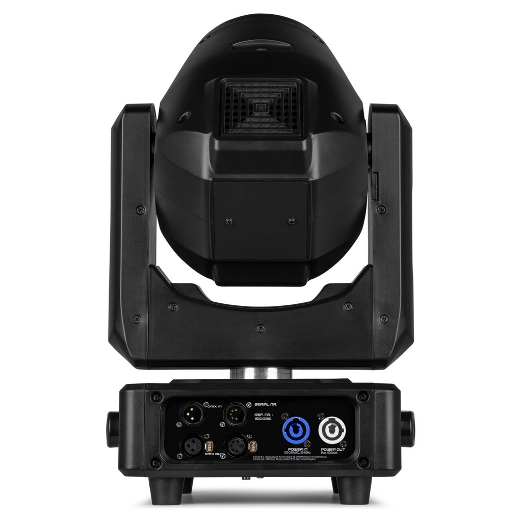 Beamz TIGERE7R 230W moving head beam stage light with adjustable lens and professional lighting features.