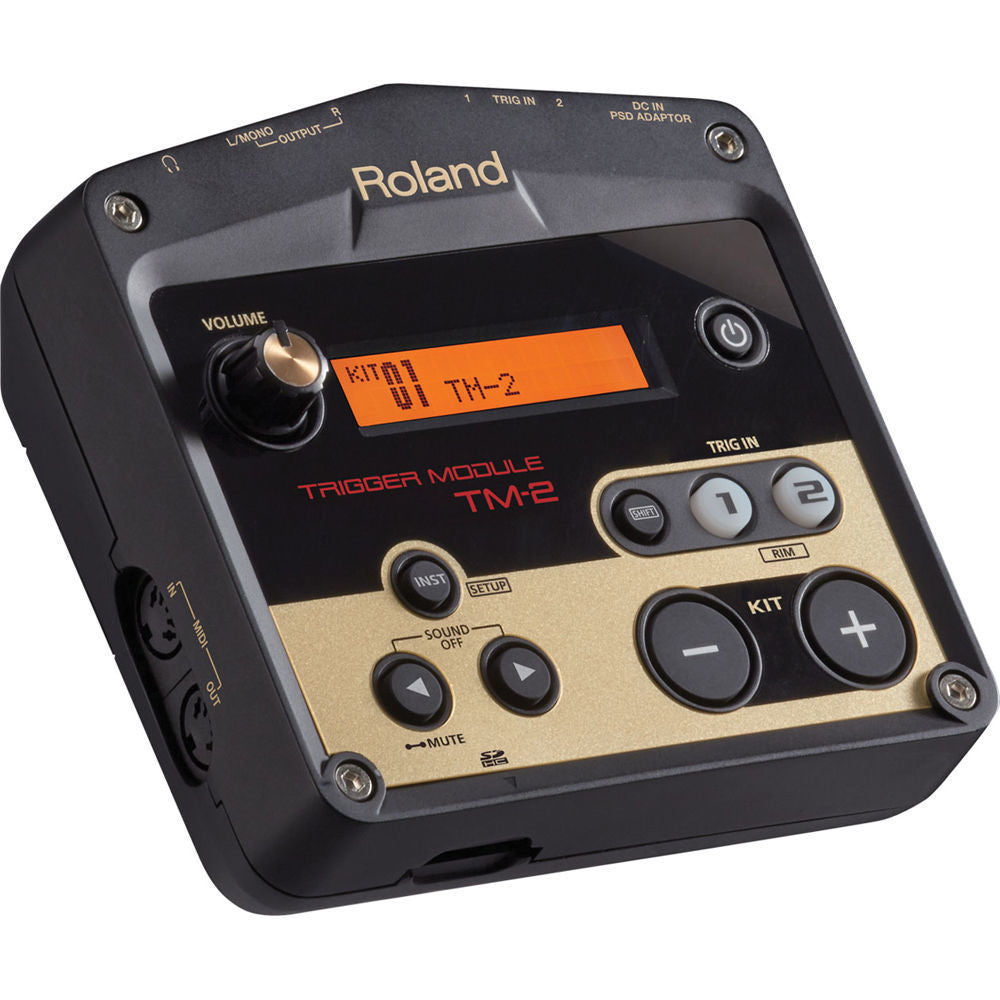Roland TM-2 Kick and Snare Drum Bundle showing electronic drum parts and accessories on a white background.