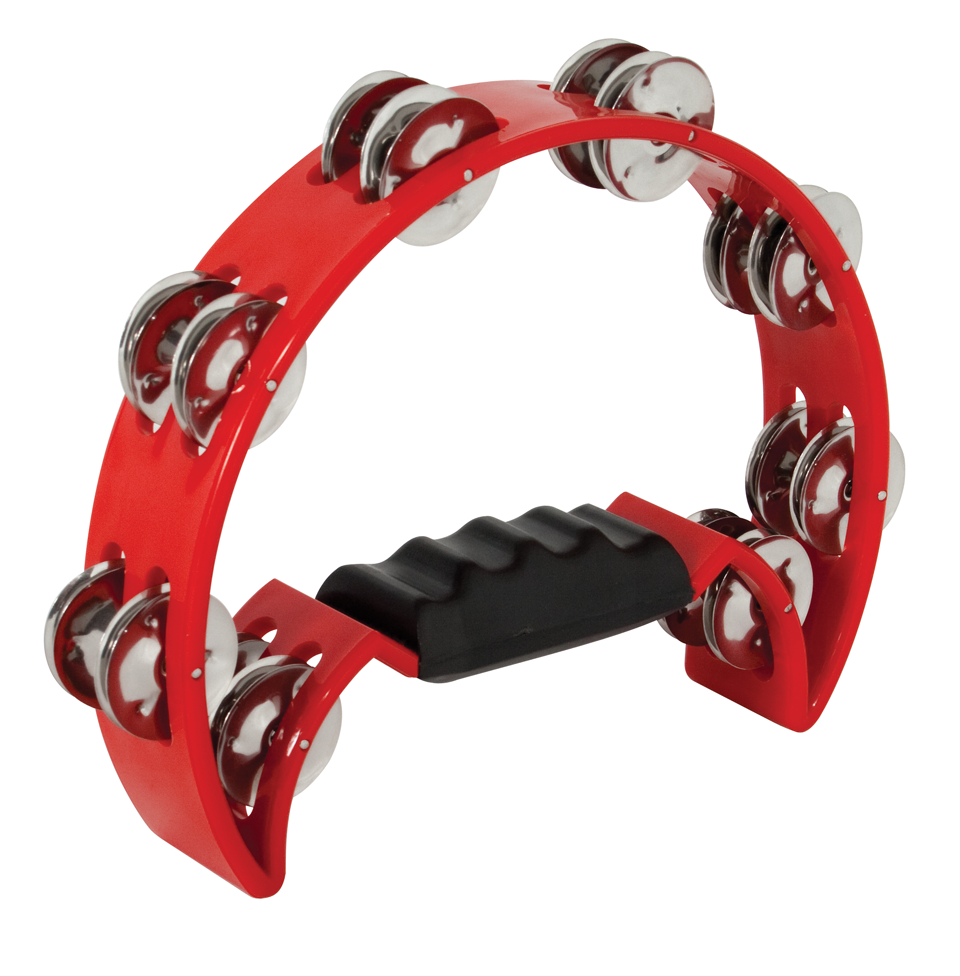 Mano Percussion 9x5inch Half Moon Tambourine with 16 Pairs of Jingles in Double - Red