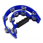 Blue Mano Percussion 9x6 inch double half moon tambourine with 20 pairs of jingles in double row, hand percussion accessory.