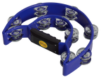 Mano Percussion 9x6 inch blue double half moon tambourine with 20 pairs of jingles in double row, hand percussion instrument