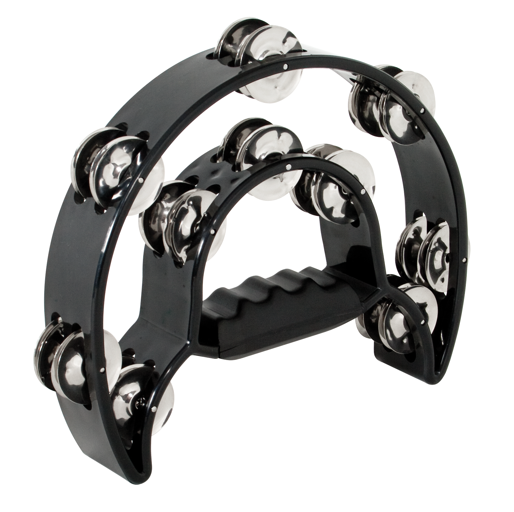 Mano Percussion 9x6inch Double Half Moon Tambourine with 20 Pairs of Jingles in Double Row - Black