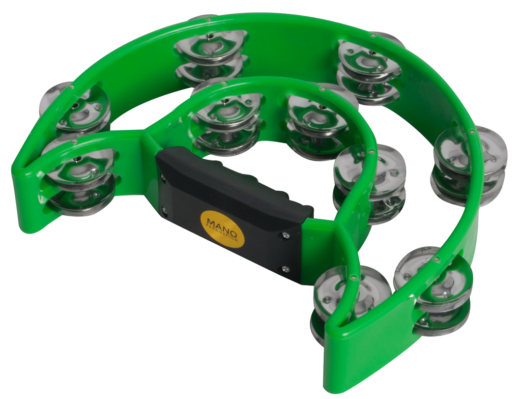 Mano Percussion 9x6inch Double Half Moon Tambourine with 20 Pairs of Jingles in Double Row - Green
