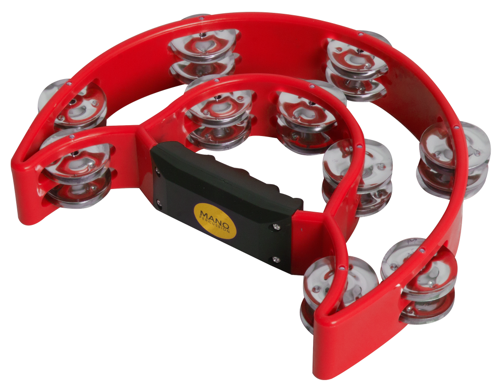 Mano Percussion 9x6inch Double Half Moon Tambourine with 20 Pairs of Jingles in Double Row - Red
