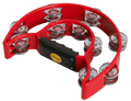 Mano Percussion 9x6inch Double Half Moon Tambourine with 20 Pairs of Jingles in Double Row - Red