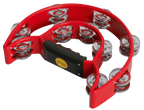 Mano Percussion 9x6inch Double Half Moon Tambourine with 20 Pairs of Jingles in Double Row - Red