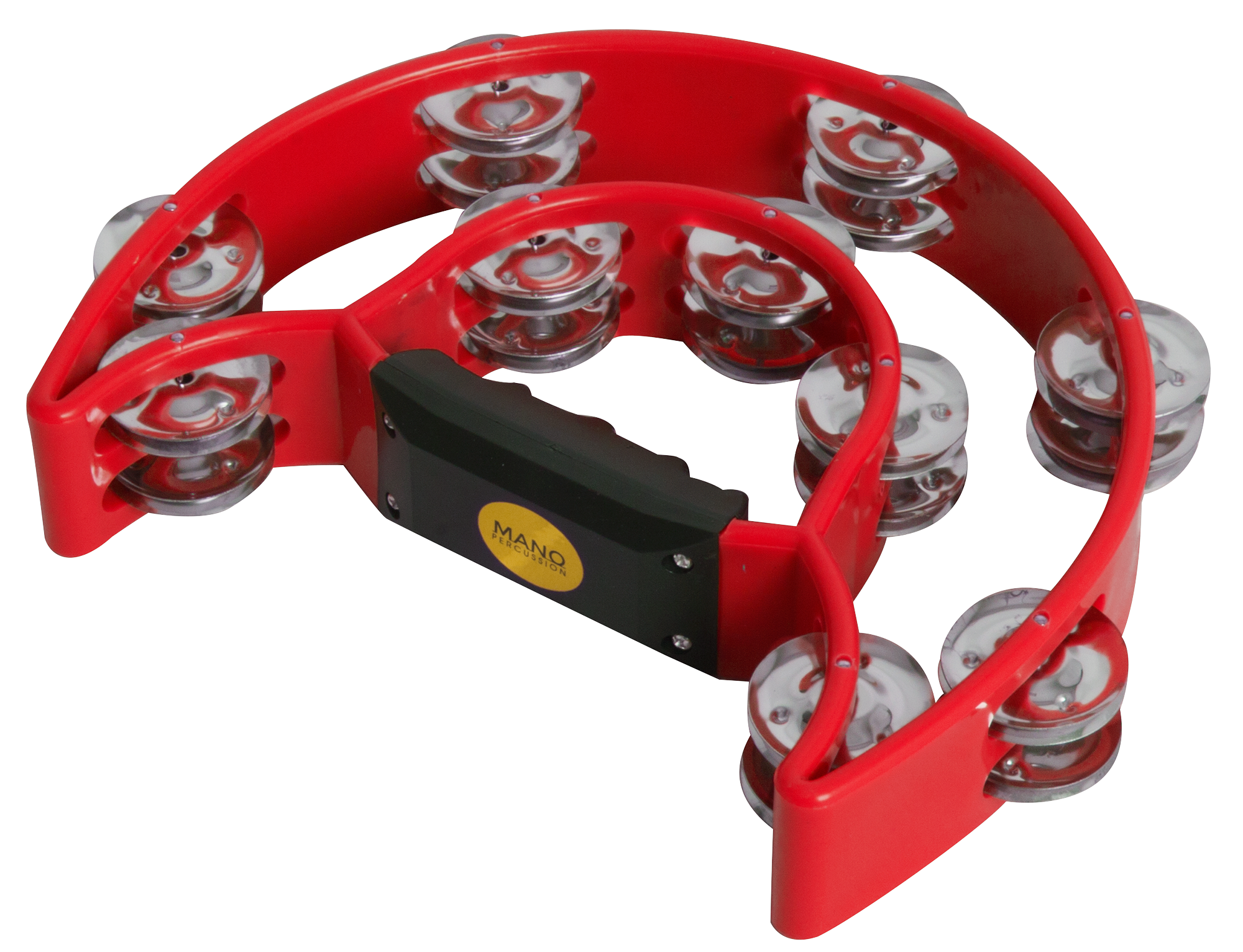 Mano Percussion 9x6inch Double Half Moon Tambourine with 20 Pairs of Jingles in Double Row - Red