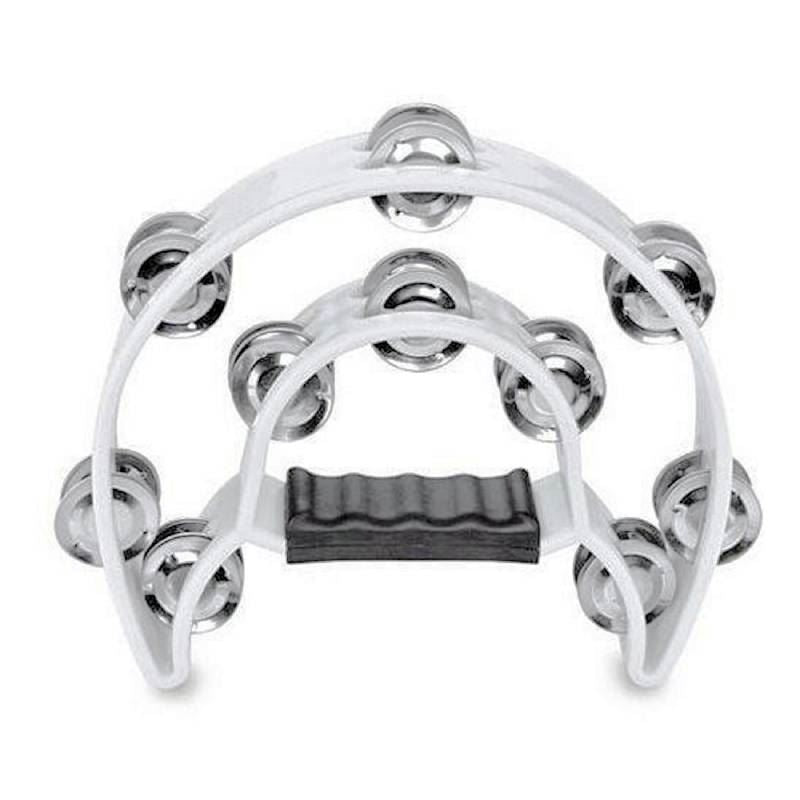 Mano Percussion 9x6inch Double Half Moon Tambourine with 20 Pairs of Jingles in Double Row - White