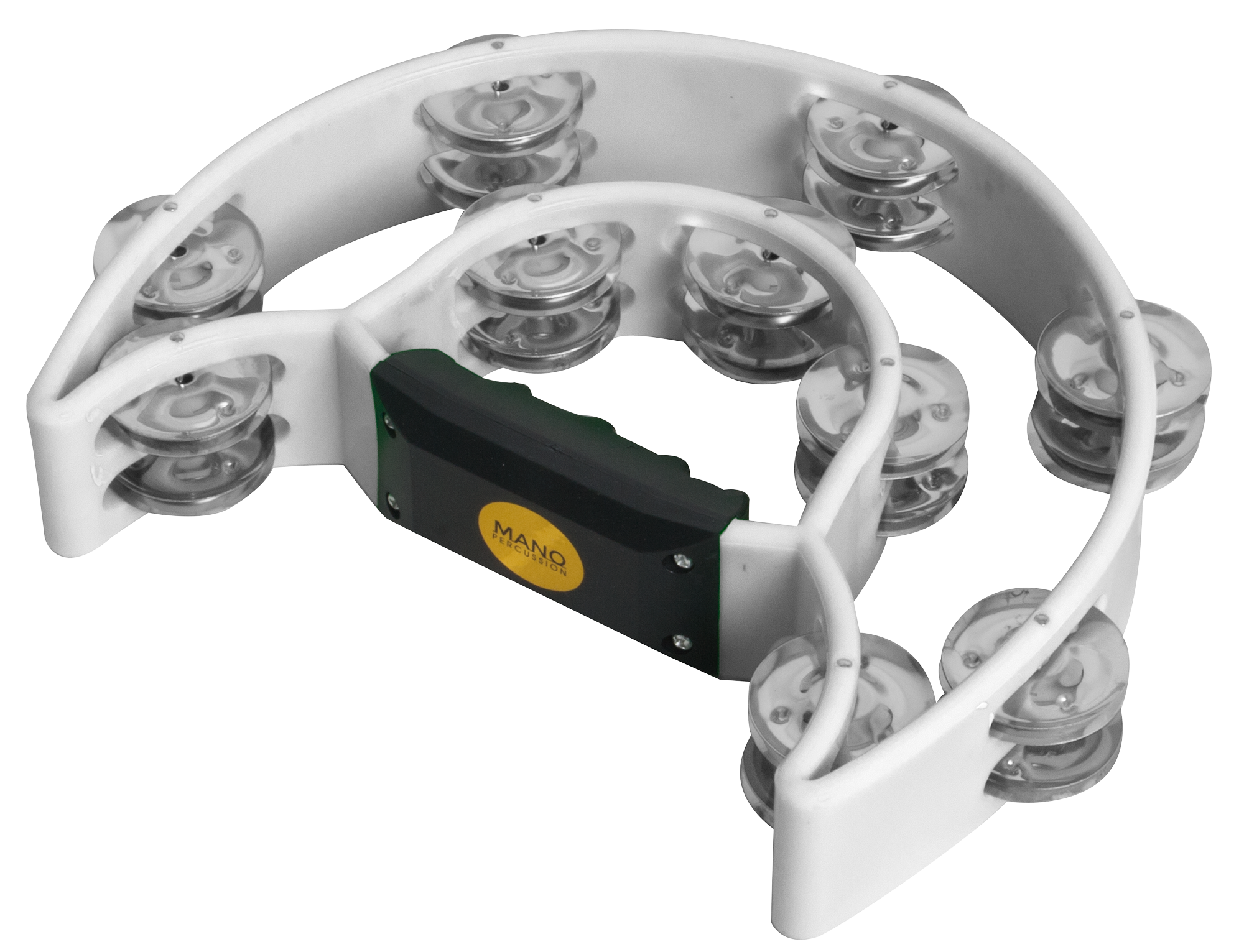 Mano Percussion 9x6inch Double Half Moon Tambourine with 20 Pairs of Jingles in Double Row - White