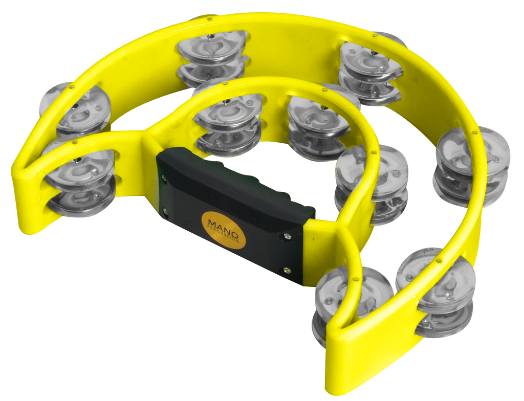 Mano Percussion 9x6inch Double Half Moon Tambourine with 20 Pairs of Jingles in Double Row - Yellow