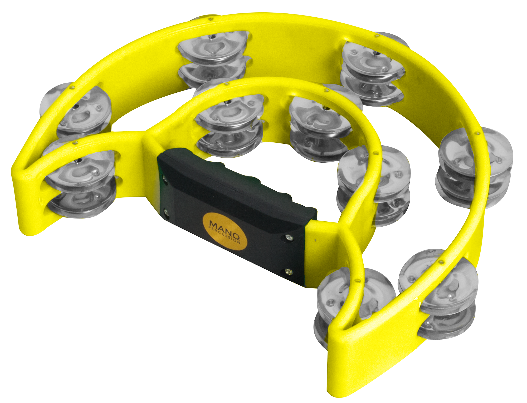 Mano Percussion 9x6inch Double Half Moon Tambourine with 20 Pairs of Jingles in Double Row - Yellow