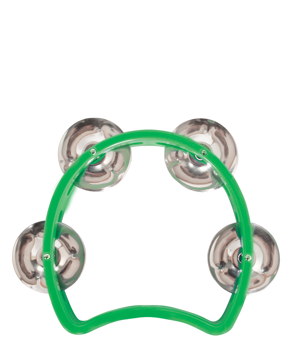 Green Mano Percussion TMP26G 3.5-inch junior tambourine with metal jingles, ideal for hand percussion and musical accessories.