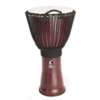Red Toca Freestyle 2 Series 12-inch rope-tuned djembe with natural wood finish and detailed drum surface.