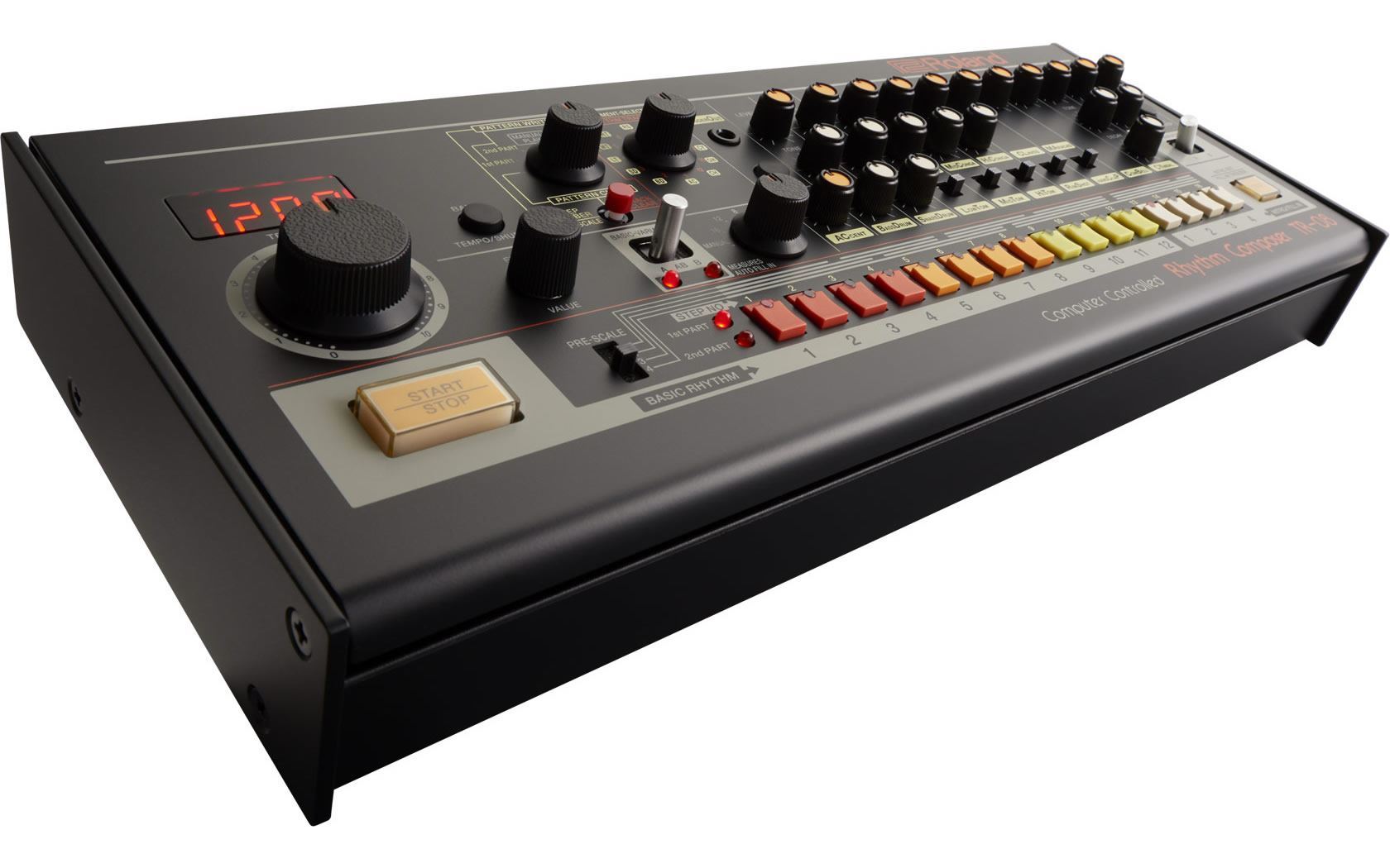 Roland TR-08 Rhythm Composer Module featuring classic drum machine design and controls in a compact format.