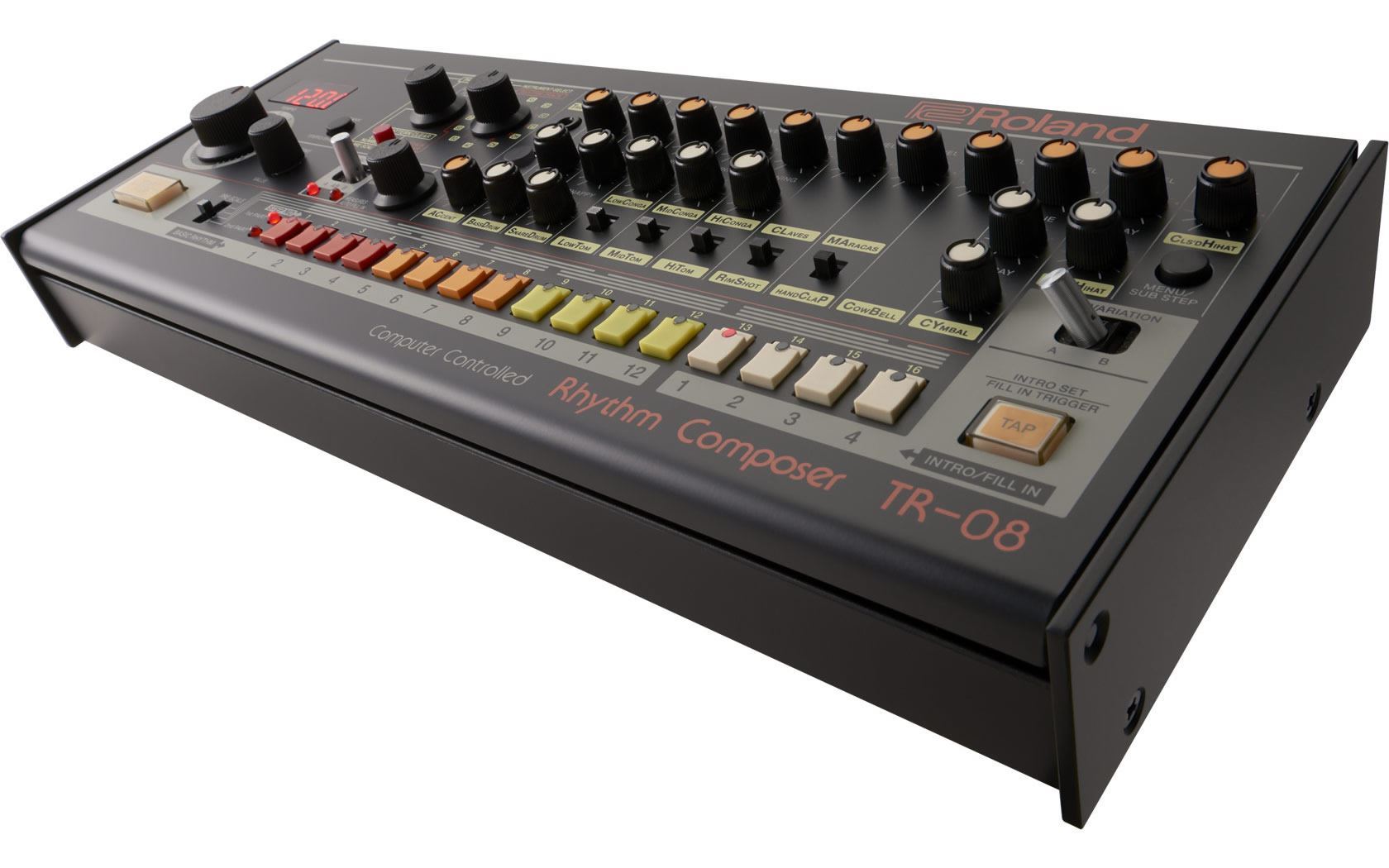 Roland TR-08 Rhythm Composer Module with drum pads and control knobs, designed for creating electronic beats.