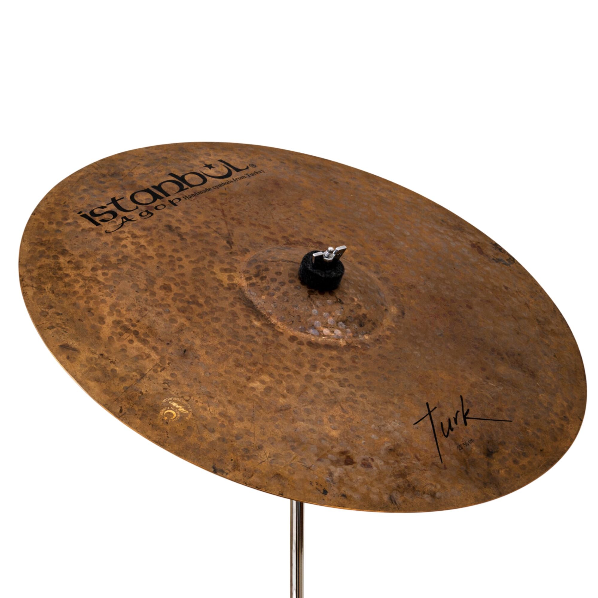 Istanbul Agop Turk Ride cymbal, single cymbal for percussion, shown in the image with a shiny, detailed surface and brand markings