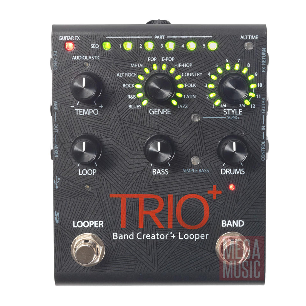 Digitech DigiTech Trio Plus Band Creator guitar effects pedal with multiple controls and footswitches for live sound shaping.