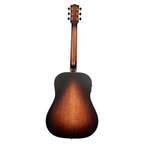 Maton Troubadour Dreadnaught acoustic guitar with a natural wood finish and six steel strings, showcasing its body and fretboard.