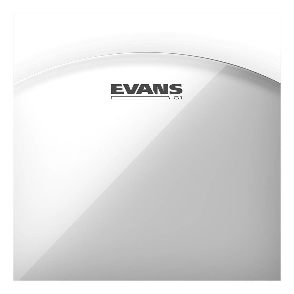 Evans 8-inch Genera G1 clear drum head for snare drums, showing a transparent drum head with Evans branding.