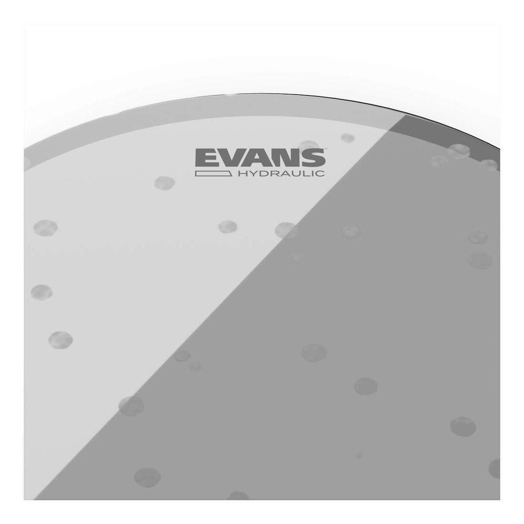 Evans hydraulic glass drum head, 8-inch size, designed for drum set percussion with a clear, resonant surface.