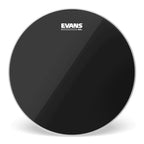 Evans Black Chrome 16-inch tom drum head showing a sleek black chrome finish on the drum head surface.