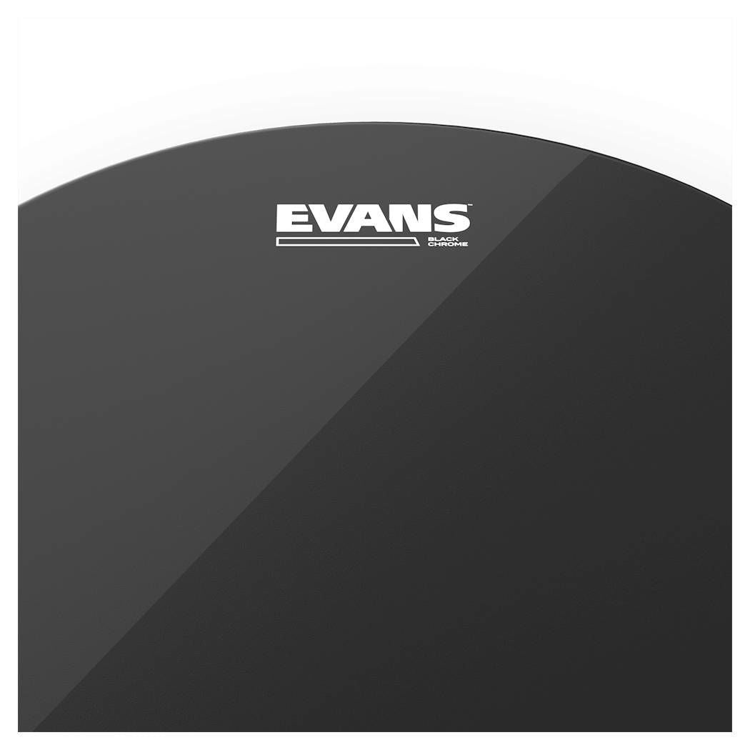 Evans Black Chrome 16-inch tom drum head with black chrome finish, designed for Evans drum kits, visible in the image.