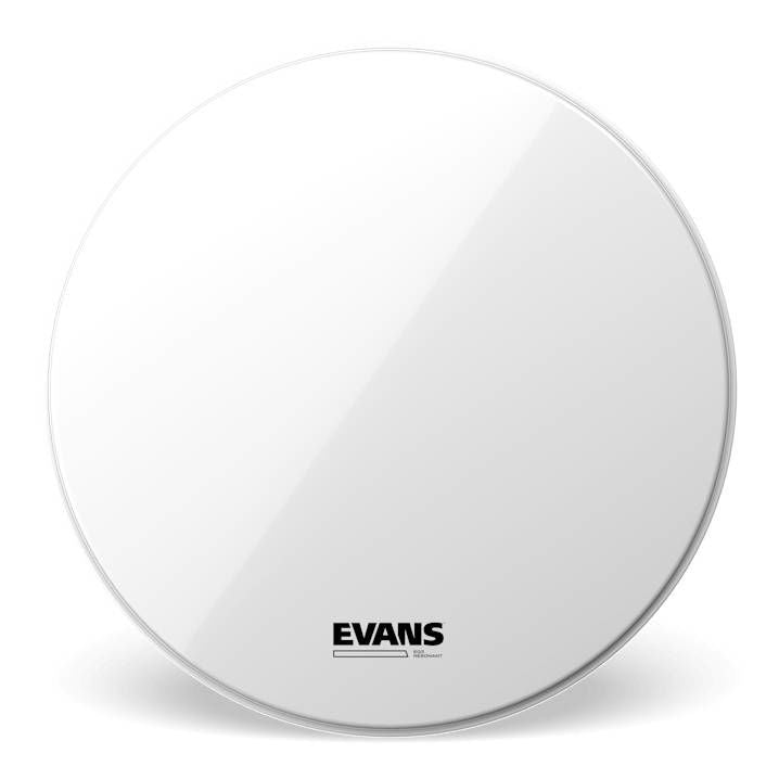 Evans 16-inch EQ3 Tom Hoop Resonant White drum head with no port, designed for drum kit toms, showing a white resonant drum head.