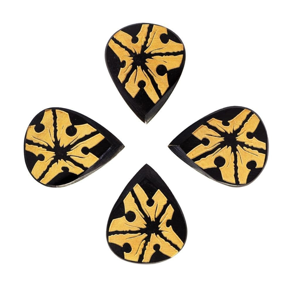 Set of four Timber Tones Tribal Tones Star Fish guitar picks with starfish design, made for versatile and stylish guitar playing.