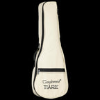 Tanglewood TWT8E Tiare concert ukulele with pickup, gig bag, luxury satin koa finish, showing the ukulele's body and neck.