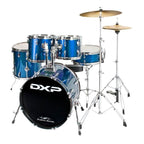 DXP Fusion 20 Series drum kit in midnight blue with bass drum, toms, snare, and hardware, perfect for beginner and intermediate drummers.