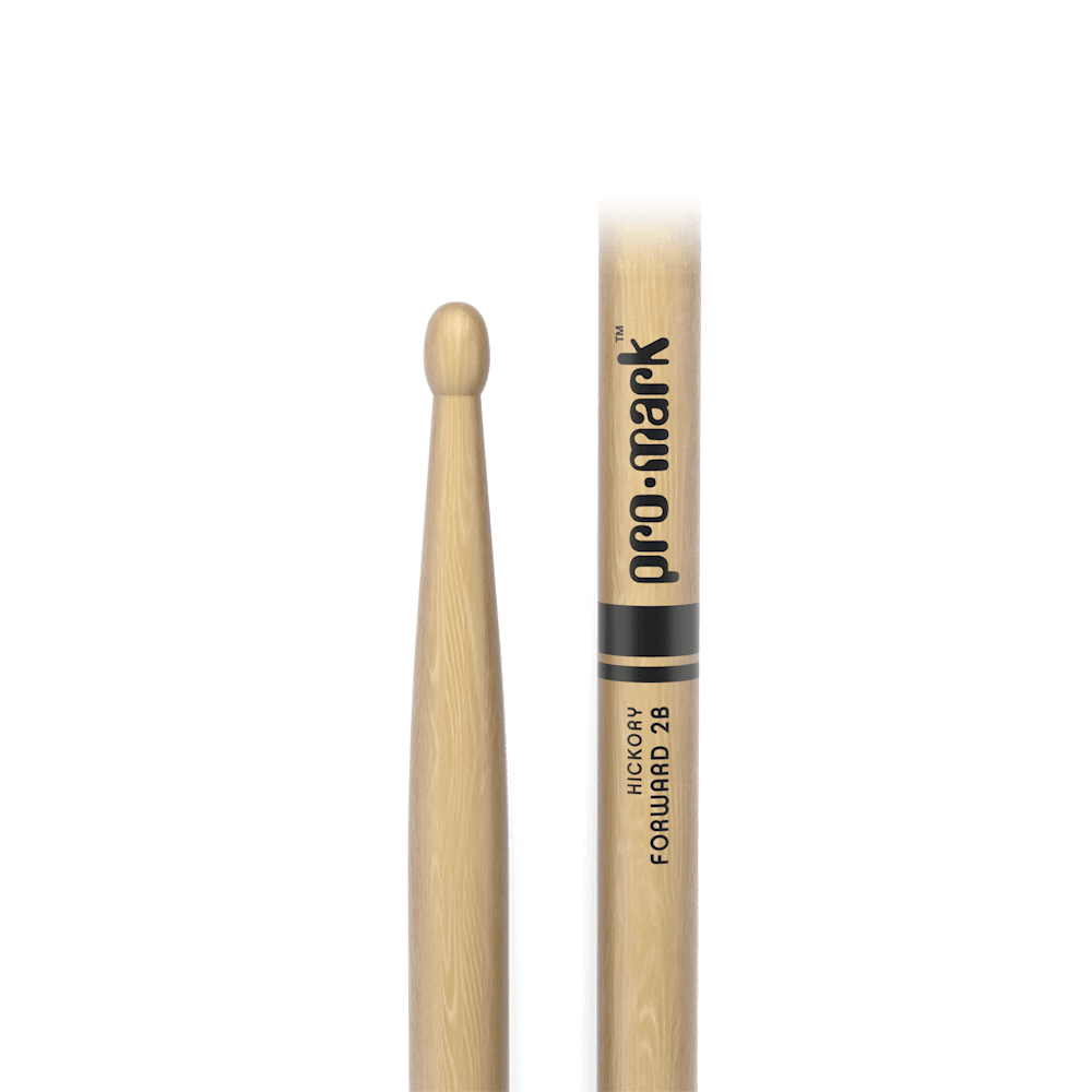 Set of four ProMark Promark Forward 2B Lacquered Hickory Wood Tip Drumsticks, ideal for drummers and percussionists.