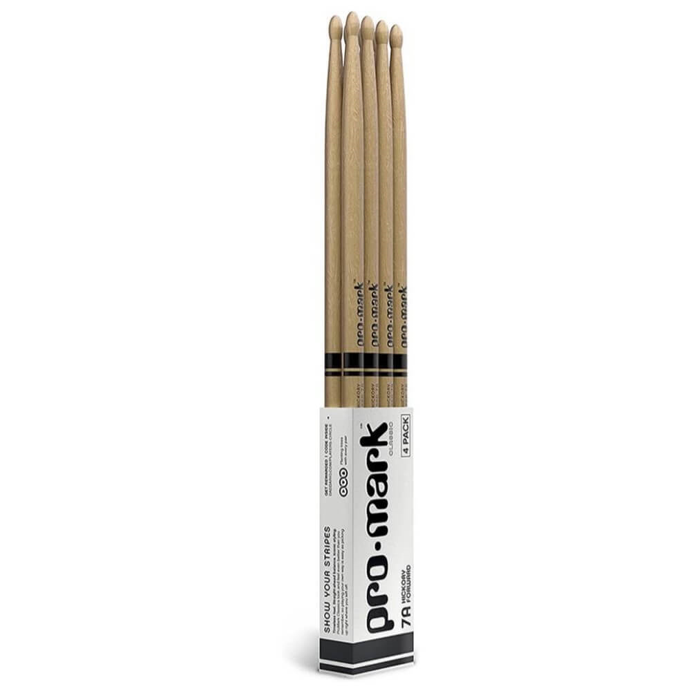 ProMark Forward 7A Lacquered Hickory Wood Tip Drumsticks - 4 Pack