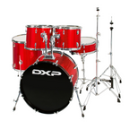 DXP Pioneer Series 22/12/13/16+14S drum kit in Candy Apple Sparkle with snare drum and cymbals, ready for performance