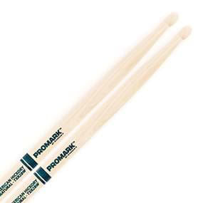 ProMark AM Hickory 2B drumsticks with natural wood tips, ideal for drummers, featuring a sturdy hickory build and balanced design.