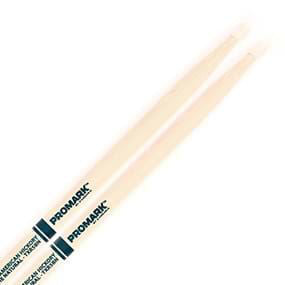 ProMark AM Hickory 5B drumsticks with natural nylon tips, designed for durability and versatile drumming performance.