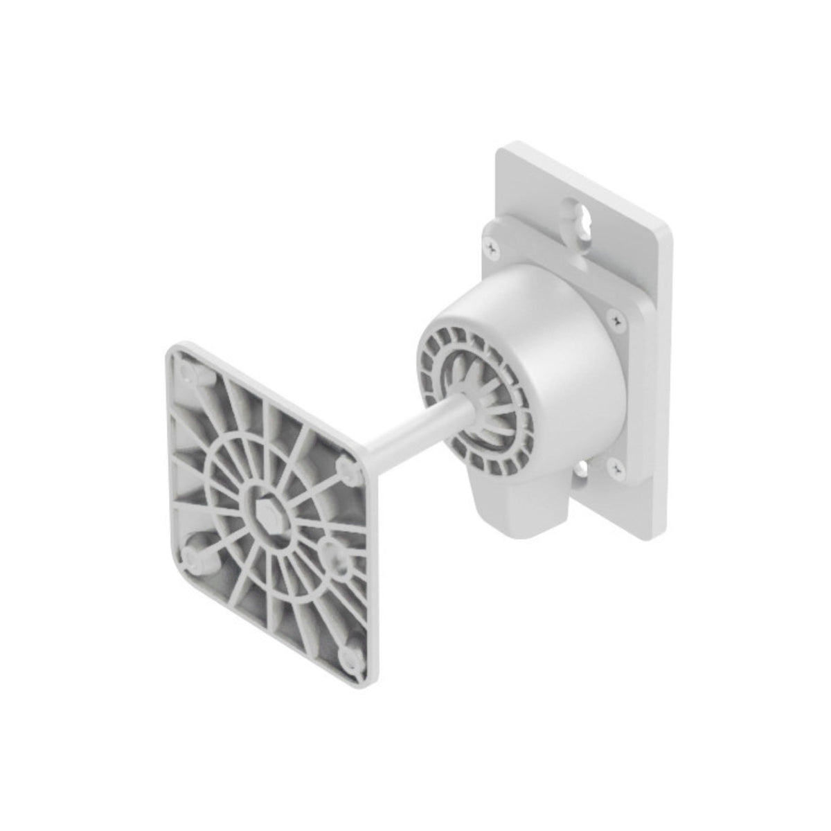 Quest UB1 Wall Mount Bracket in white for staging equipment, showing sturdy metal construction and wall mounting hardware.