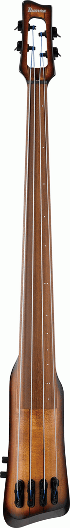 Ibanez UB804 upright fretless bass guitar in mahogany oil burst finish, showing the sleek body and fingerboard details.