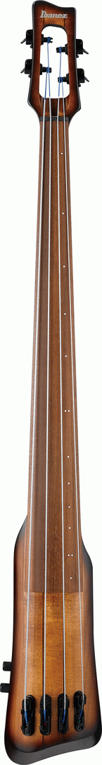Ibanez UB804 upright fretless bass guitar in mahogany oil burst finish, showing the sleek body and fingerboard details.