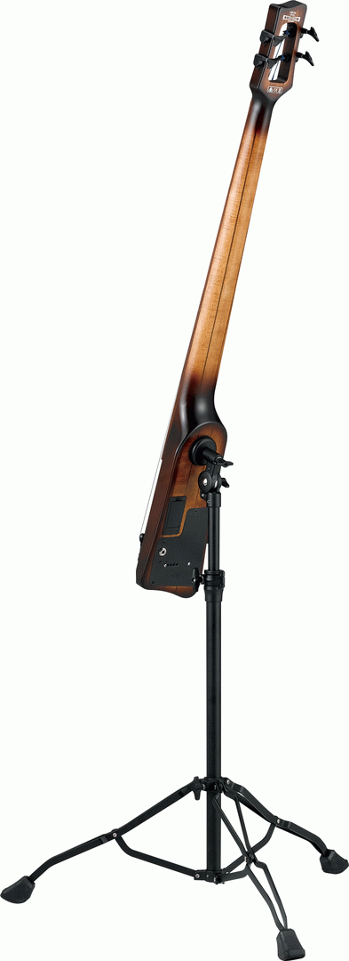 Ibanez UB804 upright fretless bass guitar in mahogany oil burst finish, showcasing its sleek body and fretless fingerboard.