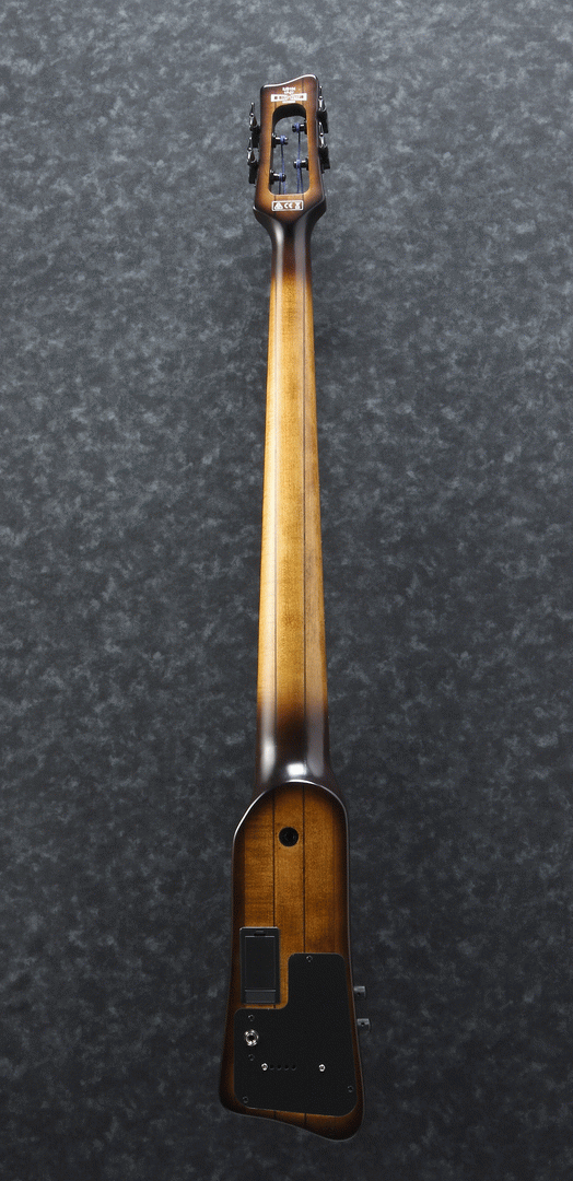 Ibanez UB804 upright fretless bass guitar in mahogany oil burst finish, showcasing its sleek body and fingerboard.