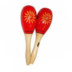 Mano Percussion UE410 Wooden Oval Shaped Maracas in Red with Yellow Floral Design