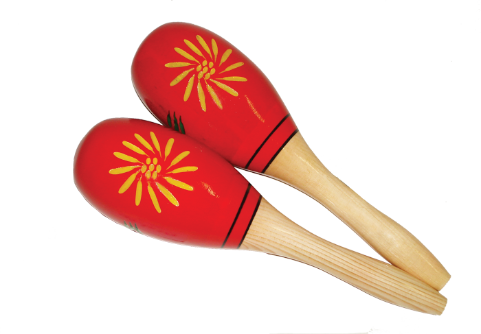 Mano Percussion UE410 Wooden Oval Shaped Maracas in Red with Yellow Floral Design